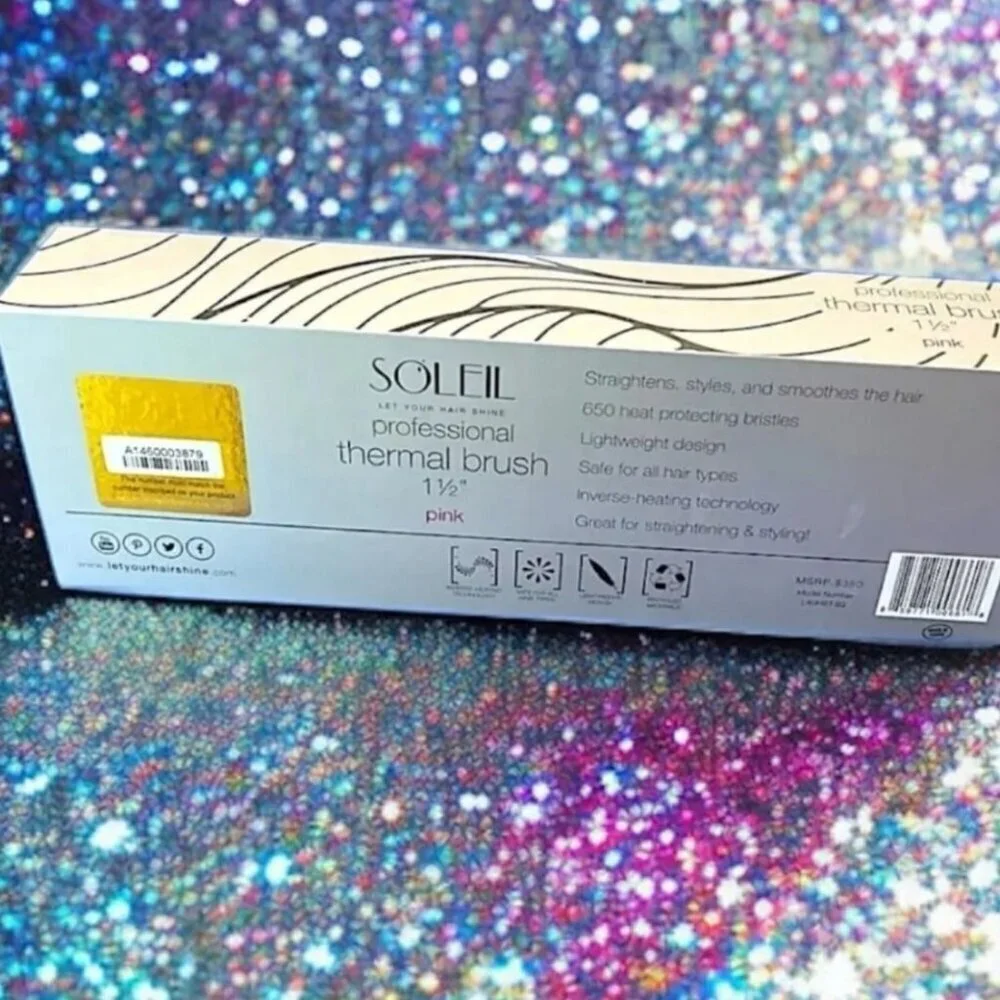Soleil Hair Tools ✦ Thermal Brush ✦ Pink 1.5” Tourmaline Barrel Frizz‑Free NWT